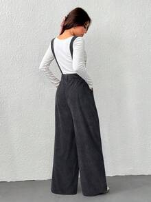 SHEIN EZwear 女式简约休闲工装裤，深灰色，适合秋冬季日常穿着 - 深灰色 - 查看 2