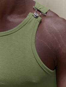 Musero Ribbed Tank Top Metal Detail Fastening Summer Spring Holiday Vacation Beachy Poolside