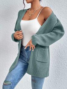 EURMUSE Dual Pocket Drop Shoulder Duster Cardigan - Mint Green - View 3