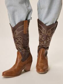 Styleloop 女士中筒靴，波西米亚风格，复古美式，波西米亚风，西部风，音乐节，派对，圣诞节，万圣节服装 - 棕色 - 查看 4