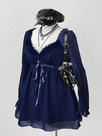 Sunspun Büyük Beden Şık Yolcu Tek Renk Dantel Kenarlı Bluz