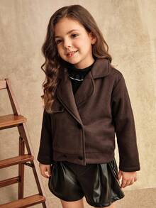 SHEIN 女童超大翻领长袖外套，采用柔软亲肤面料制成，搭配简单，适合日常聚会、上学、游玩、购物、度假等。 - 鏽棕色 - 查看 8