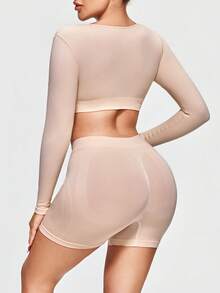 SHAPORA 1 szt. damski top modelujący z długim rękawem i zapięciem z przodu, korektor postawy, wygodny, jednokolorowy, modelujący top - Morela - Zobacz 2