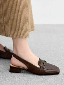 CUCCOO BIZCHIC 女士咖啡色低跟粗跟优雅舒适百搭乐福鞋，一脚蹬平底鞋 - 咖啡棕 - 查看 4