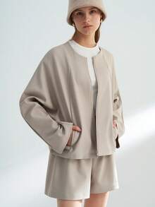 Airaco Women's Casual Solid Color Zip-Up Jacket And Loose Shorts 2 Pieces Set