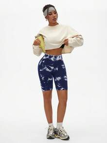 Seamluxe SHEIN Sport 高腰无缝扎染夏季时尚运动短裤 - 藏蓝色 - 查看 5