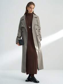 INAWLY 英伦风长款双排扣系带风衣 - 灰色 - 查看 1