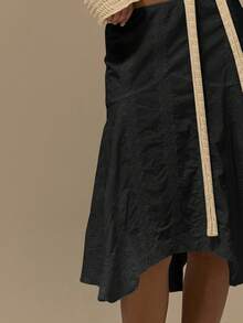 MUSERA Chân váy midi thêu chữ, vạt bất đối xứng, phong cách đường phố dễ thương, lễ hội, đồng quê, vintage, dự tiệc, mùa xuân, ngày lễ tình nhân, thanh lịch, mùa hè. - màu đen - Xem 5