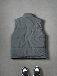 Manfinity Hypemode 男士月亮印花立领口袋设计休闲背心夹克，冬季 - 黑色 - 查看 2