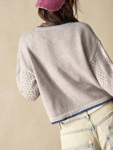 Bohemela Autumn/Winter Women's Casual Everyday Commute Contrast Binding Pointelle Knitted Cardigan, Western Country Style Concert, Suitable For Beach Vacation & Daily Wear & Back To School & Going Out, Christmas, New Year