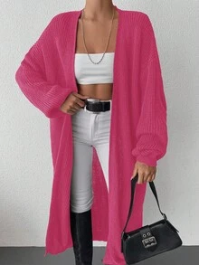 EURMUSE Solid Color Drop Shoulder Cardigan - Coral Pink - View 3