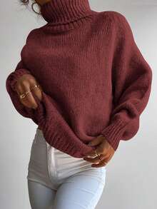 RueChic Turtleneck Raglan Sleeve Marled Knit Sweater - Burgundy - View 5