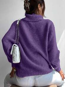 RueChic Raglan Sleeve Turtleneck Sweater - Purple - View 2