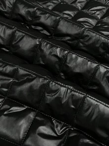 SHEIN CURVE+ 加大码女式加厚菱形格子夹棉外套，百搭收腰，冬季 - 黑色 - 查看 6