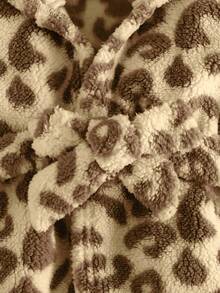 Cozy Pixies Baby Girl Leopard Print Pattern Round Neck Long Sleeve Tie-Front Robe, Versatile & Comfortable Robe Leopard Print Baby Girl Robe Animal Print Clothes Bathrobe - Brown - View 7