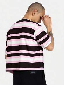 SUMWON Stylish Oversized Boxy Cropped T-Shirt Striped Summer Street Style Casual Skater Fashion Festival Streetwear - Pink - View 2