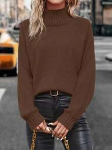 SoleilVie Áo len cổ đứng màu trơn thường ngày, Thu/Đông - Cà phê nâu - Xem 5