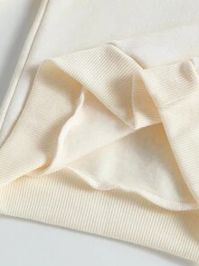 Girls Stand Collar Half Zip Printed Straight Leg Pants, Retro Sports Set, Autumn/Winter - Beige - View 8