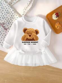 Souflis Souflis Baby Girl Cute White Sweatshirt Tulle Dress Autumn Back-To-School Mesh Hem Long Sleeve Crew Neck Outfits For 6M-3Y School  Casual Clothes - Multicolor - View 2