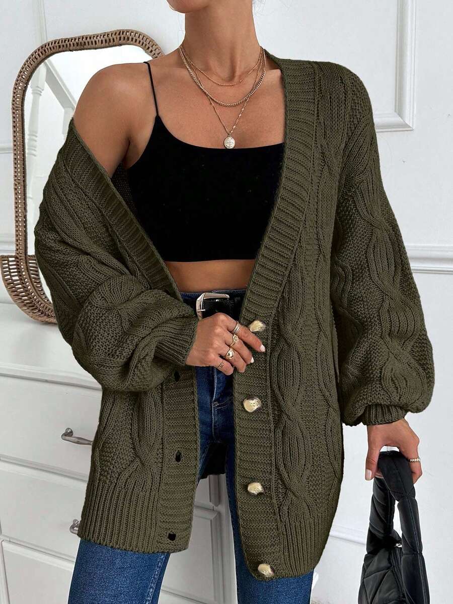 EURMUSE Women Cable Knit Detailed Oversize Cardigan