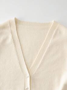 Franclia 女士优雅时尚简约深 V 领开衫毛衣，适合工作和日常穿着，秋冬季 - 杏色 - 查看 5