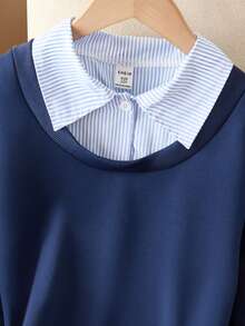 新款秋季简约时尚个性韩版百搭休闲女童卫衣 - 藏蓝色 - 查看 3