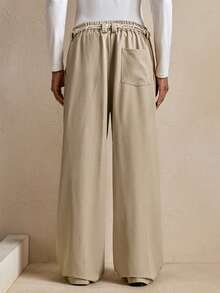 Business Casual AKNOTIC 男士褶裥腰袋宽松长裤，适合圣诞派对、宴会、商务、休闲、假日等多种场合。 - 杏色 - 查看 6