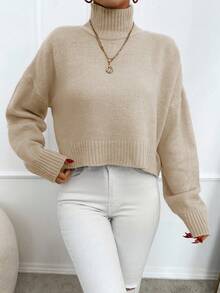 EURMUSE Mock Neck Drop Shoulder Sweater - Dark Grey - View 4