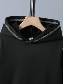 SHEIN Mirajuku Tween Boys' Contrast Stripe Pocket Casual Hoodie