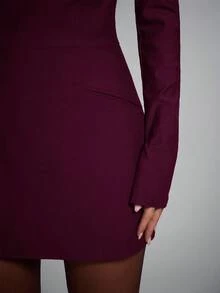 SHEIN BAE 女式纯色露肩喇叭袖时尚连衣裙 - 中紫紅色 - 查看 9