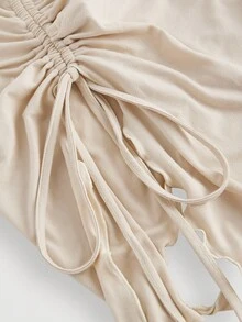 SHEIN MOD Áo Bustier nhiều mảnh có xếp ly eo buộc hai bên, Áo ống in họa tiết cổ điển, Áo thu, Áo đi chơi, Áo ba lỗ màu nâu - Nhiều màu - Xem 4