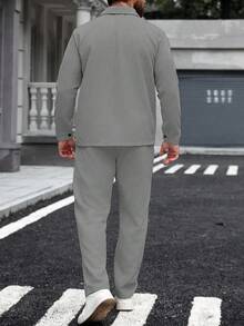 Manfinity Homme Men's Pocket Shirts & Elasticated Waistband Pants 2 Pieces Men Outfit Men Suit Set Grey, For Winter - Grey - View 2