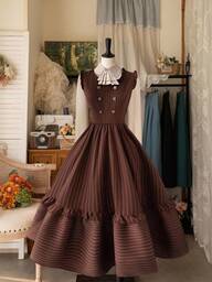 Sweetra 플러스플러스 사이즈 여성 빈티지 브라운 스트라이프 2 In 1 긴팔 드레스