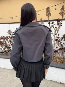 Andrea Bello 秋季新款休闲短款女式风衣女式夹克，秋季女装 - 灰色 - 查看 2