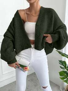 EURMUSE Women's Solid Color Drop Shoulder Long Sleeve Single Breasted Casual Cardigan - Army Green - View 6