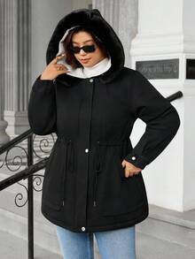 Easura Abrigo con capucha, cintura ceñida y manga larga + cuello desmontable de piel acolchado para tallas grandes