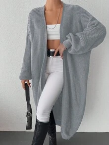 EURMUSE Solid Color Drop Shoulder Cardigan - Grey - View 5