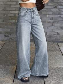 DAZY Women's Regular Mid-Rise Straight Leg Casual Jeans Y2k - Light Wash - View 5