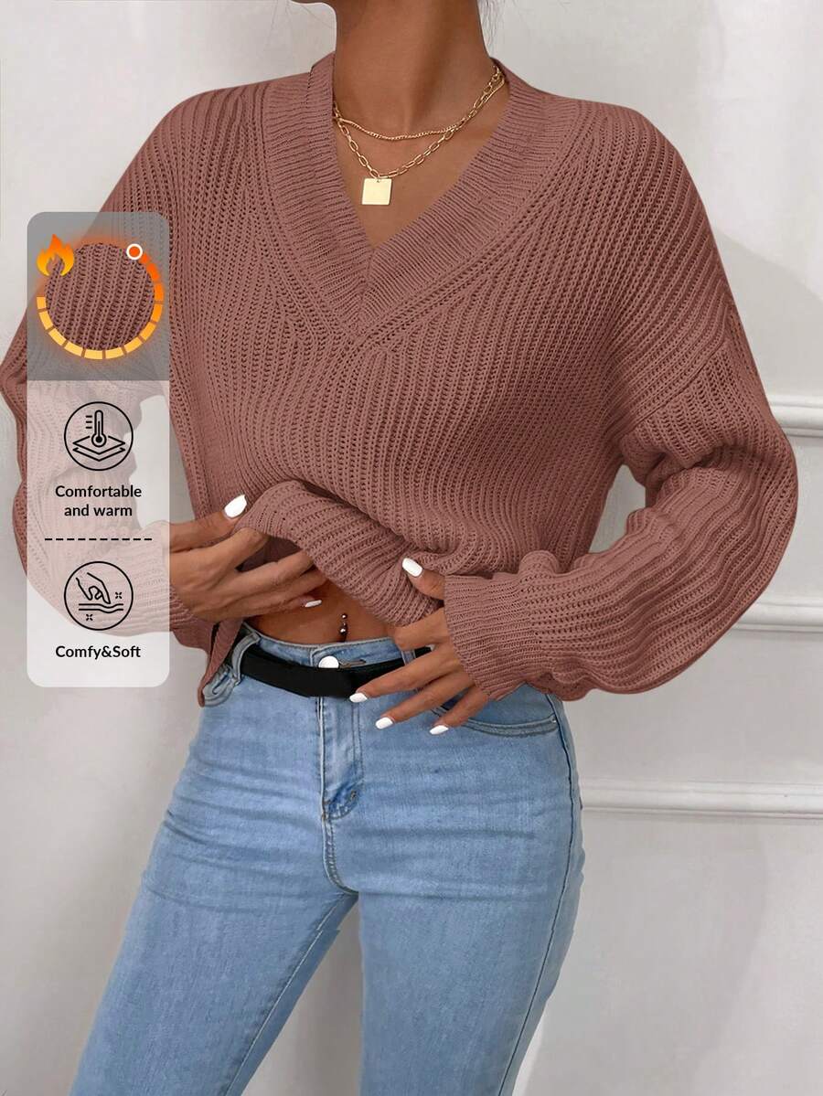 RueChic Ladies' Solid Color Drop Shoulder Sweater - Dusty Pink - View 1