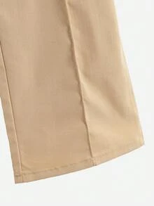 Elladie kids Young Girl Solid Color Waist Button Design Toothpick Striped Wide Leg Casual Pants Autumn Fall - Khaki - View 6