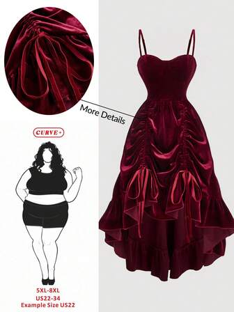 SHEIN CURVE+ 大码女式酒红色长款连衣裙、秋季婚礼宾客连衣裙、返校节舞会连衣裙、早午餐女士套装、文艺复兴博览会连衣裙、布里奇顿风格连衣裙、新年、情人节连衣裙、圣诞节连衣裙