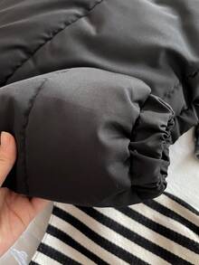 Teen Girls Casual Short Hooded Padded Coat, Thermal Lined, Loose Fit, Comfortable, Suitable For Autumn/Winter, Daily Wear, Outdoor, Party, Photo Shoot - Black - View 4