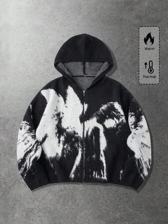 Street Life سترة كاردجان كاجوال بسحاب وأكمام طويلة مطبوعة بالكامل مع كابوشون للرجال