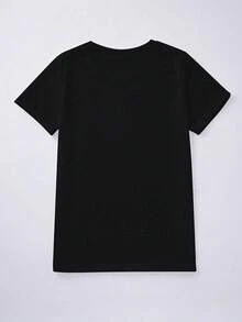 EMERY ROSE Plus Size Graphic Tee, Streetwear Style, Short Sleeve T-Shirt, Cute Summer Top - Black - View 2