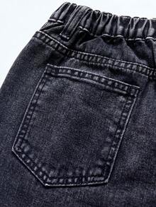 Young Girl Y2k Vintage Washed Flower Flocking Jeans, School, Campus, Autumn And Winter Holiday Jeans, Fashionable, Vintage Washed Denim Trousers, 90s - Dark Grey - View 6