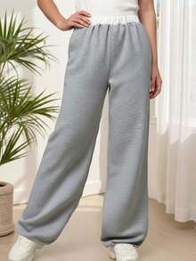 SHEIN Explorewe 抽绳下摆阔腿直筒休闲裤