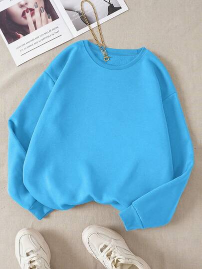 INAWLY Women's Casual Pullover Sweatshirt, Warm Blue Tone, Cute & Fashionable, Versatile For Daily, Sports Wear, Back To School Season, Autumn/Winter