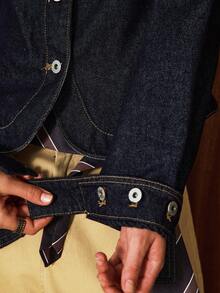 Easelle Áo khoác denim nữ kiểu retro du mục hơi rộng với khóa kim loại, phong cách grunge, áo khoác denim nữ cao bồi, áo khoác denim nữ kiểu miền Tây, áo khoác denim ngắn cho nữ - Màu xanh lam - Xem 9