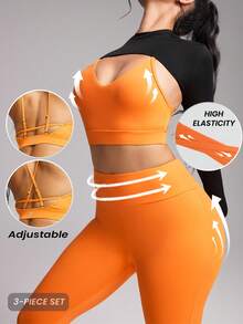Innovista Women's Criss-Cross Backless Camisole Top, High Waist Leggings, And Stand Collar Cropped Top 3 Pieces Ski/Sports Outfit Crop Active Top Bra Retro Leggings Athletic Style Essential Matching Workout Outfits Office To Court Brunch To Gym Multi Function Athleisure All Day Tennis Core Athletic Stretchy Exercise Suit Uv Sun Protection Breathable Fall Clothes Running Biker HIIT Training Utilitarian Chic, F/W Athletic Wear - Orange - View 4