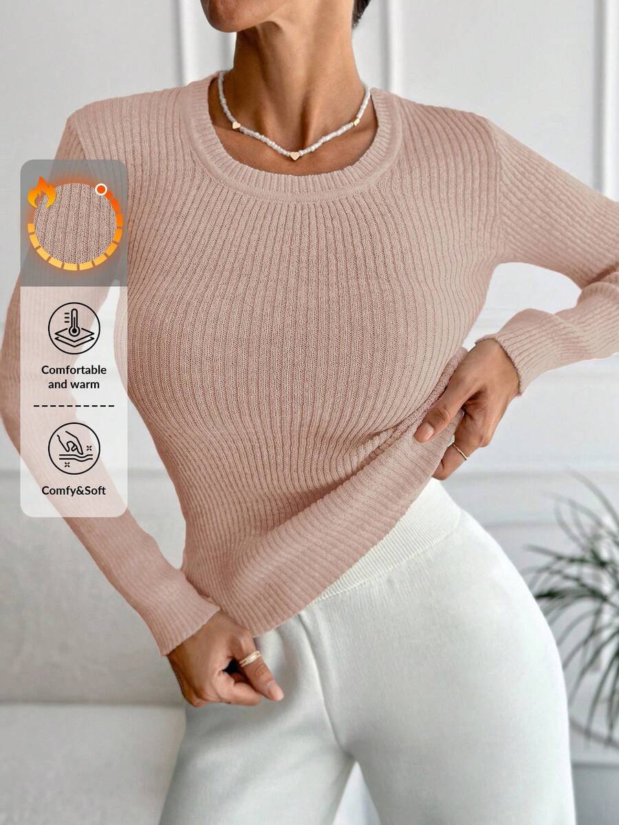 RueChic Solid Ribbed Knit Sweater - Dusty Pink - View 1